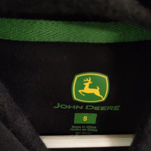 John Deere Black Hoodie Pullover Unisex Small Green Yellow Logo Front Pockets - Picture 5 of 9